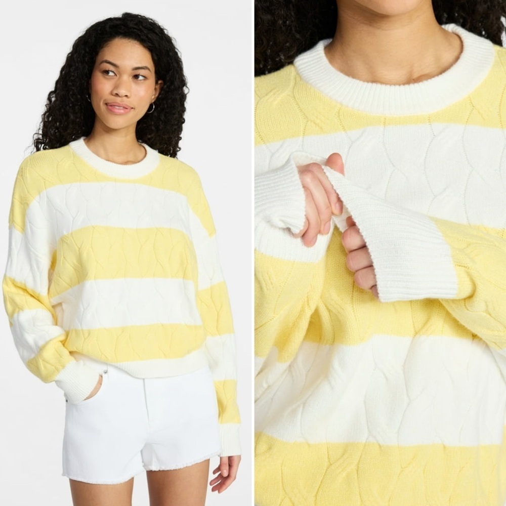 No Boundaries Yellow & White Striped Knit Crew Sweater Women’s Size XXL NWT